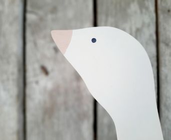 Large White Wooden Goose With Pink Beak