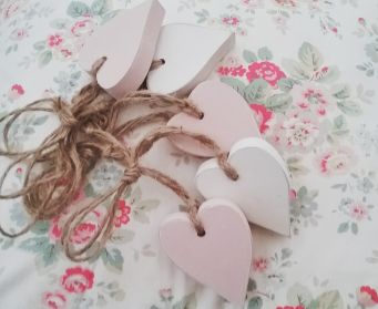 Wooden Hanging Hearts Painted with Old White and Antoinette Pink 