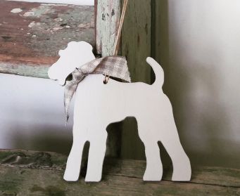 Large Hanging Painted Terrier Decoration.. For and B Purbeck Stone