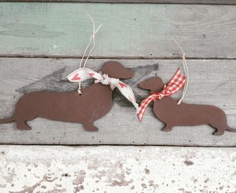 Small and Large Brown Hanging Dachshund Decorations Painted With Chocolate Brown
