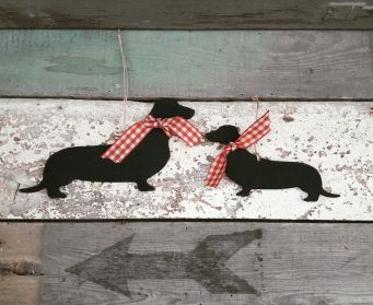 Small and Large Black Hanging Dachshund Decorations Painted With Pitch Black