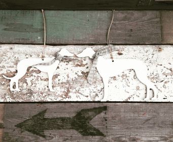 Small and Large Hanging Greyhounds Painted With Farrow and Ball Skimming Stone