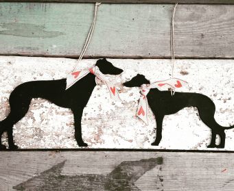 Small and Large Black Hanging Greyhounds Painted With Farrow and Ball Pitch Black
