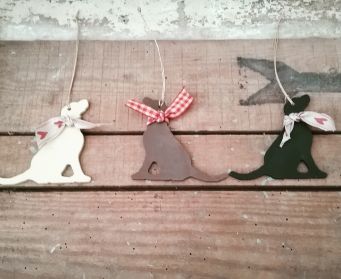 A Trio Of Small Painted Hanging Labrador Decorations