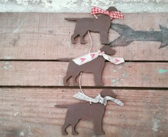 A Trio Of Small Painted Hanging Labrador Decorations