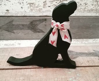 Black Labrador With Hearts Bow 