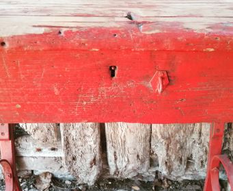 Vintage Red School Desk Lock Detail