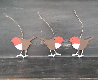 A Trio of Handpainted Robins