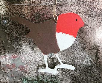 Hanging Handpainted Robin Christmas Decoration