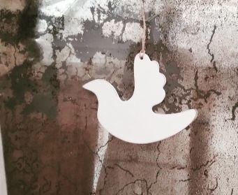 Painted White Wooden Dove Decoration