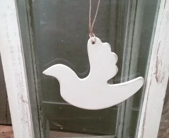 White Wooden Christmas Dove Decoration