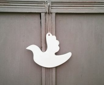 White Wooden Dove Hanging Christmas Decoration