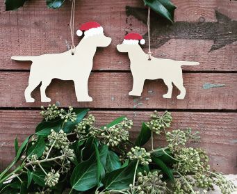 Hanging Labrador Decorations Painted With Farrow and Ball Hay