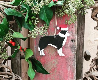 Hand Painted Wooden Collie Christmas Decoration
