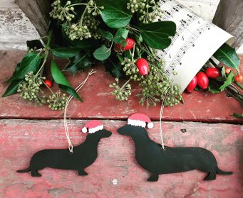 Small and Large  Black Hanging Wooden Christmas Dachshund Decorations