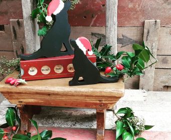 Sitting Black Wooden Labrador Christmas Decorations