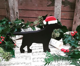 Standing Black Wooden Painted Labrador Christmas Ornament