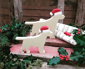 Christmas Wooden Labrador Decorations Painted With Farrow and Ball Hay