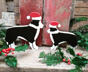 Small and Large Collie Christmas Painted Wooden Decorations