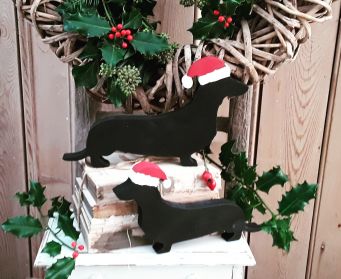 Small and Large Dachshund Christmas Ornaments Painted With Farrow and Ball Pitch Black