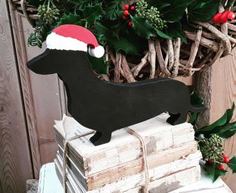 Large Black Wooden Painted Dachshund Christmas Decoration