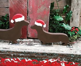 Chocolate Brown Small and Large Wooden Christmas Dachshund Decorations