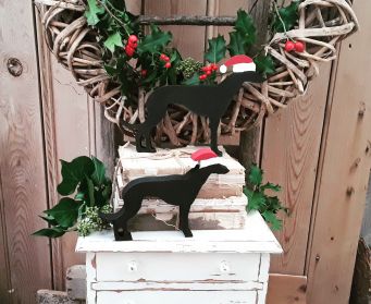 Small and Large Greyhound Christmas Decorations Painted With Farrow and Ball Pitch Black