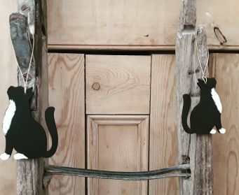 Hand Painted Hanging Wooden Cat Decoration