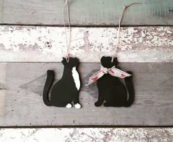 Hand Painted Hanging Wooden Cat Decoration