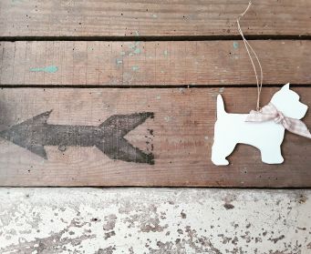 Hanging Wooden Scottie Dog Decoration