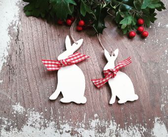 Christmas Painted Wooden Hanging Hare Decorations