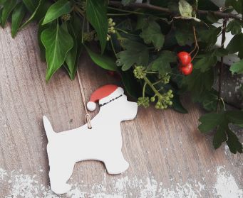 Christmas Handpainted Hanging Wooden Scottie Dog Decorations