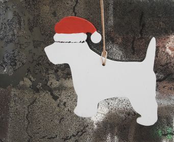 Christmas Handpainted Hanging Wooden Scottie Dog Decorations