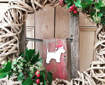 Christmas Handpainted Hanging Wooden Scottie Dog Decorations
