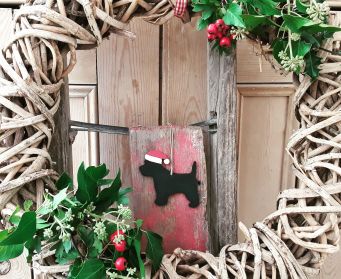 Christmas Handpainted Hanging Wooden Scottie Dog Decorations