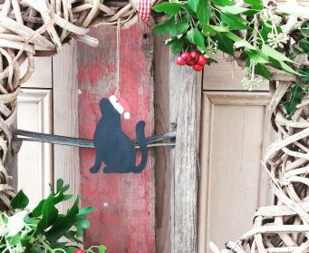 Handpainted Christmas Hanging Cat Decoration