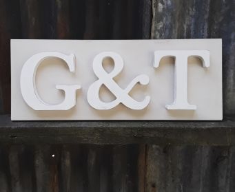Painted Wooden G &T Sign Hessian and White