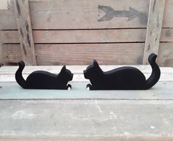 Painted Wooden Cat Ornament With Tail