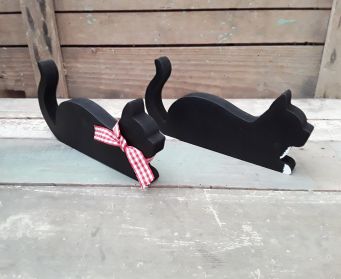 Painted Wooden Cat Ornament With Tail