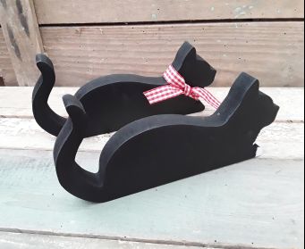 Painted Wooden Cat Ornament With Tail
