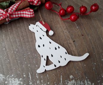 Handpainted Wooden Dalmatian With Christmas Hat