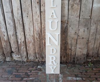 Painted Wooden LAUNDRY  Sign Hessian and Old White