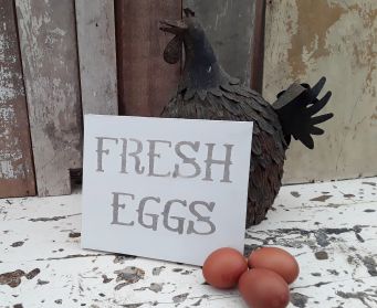 Painted Wooden Fresh Eggs Sign Old White and French Linen 