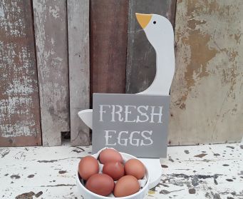 Painted Wooden Fresh Eggs Sign French Linen and Old White