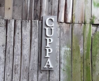 Painted Wooden CUPPA Sign French Linen and Old White