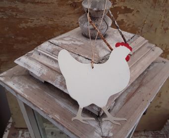 Painted Wooden Chicken Decoration Old White
