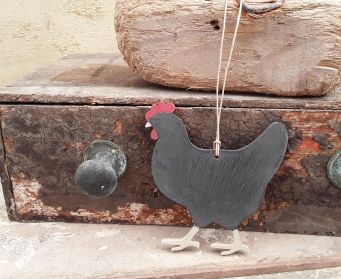 Painted Wooden Chicken Decoration Graphite Black