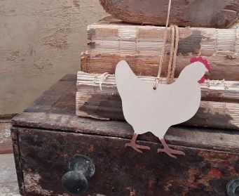 Painted Wooden Chicken Decoration Country Grey Beige 