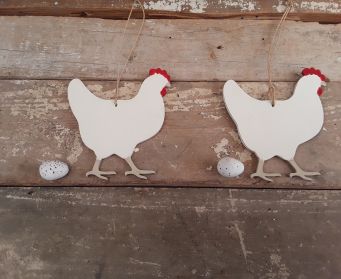 Painted Wooden Chicken Decoration Old White