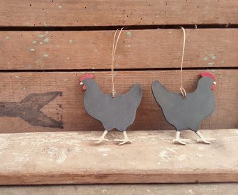 Painted Wooden Chicken Decoration  Graphite Black